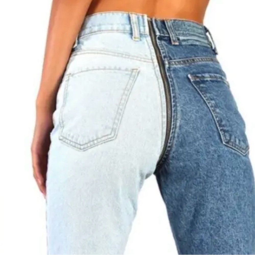 Revice split color full zippered denim jeans two color‎ Size 26 light & dark USA